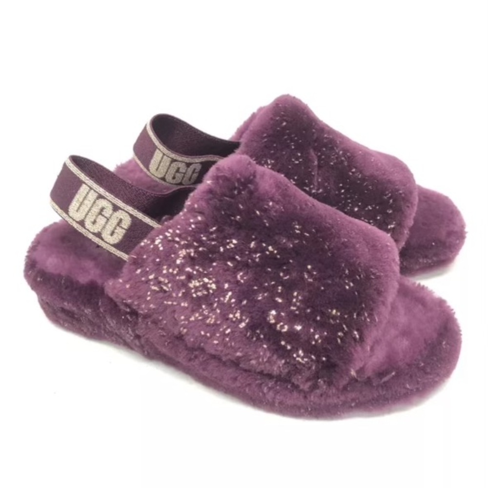 Ugg Women’s Fluff Yeah Metallic Sparkle Slipper  in Pinot Noir SZ 7 New